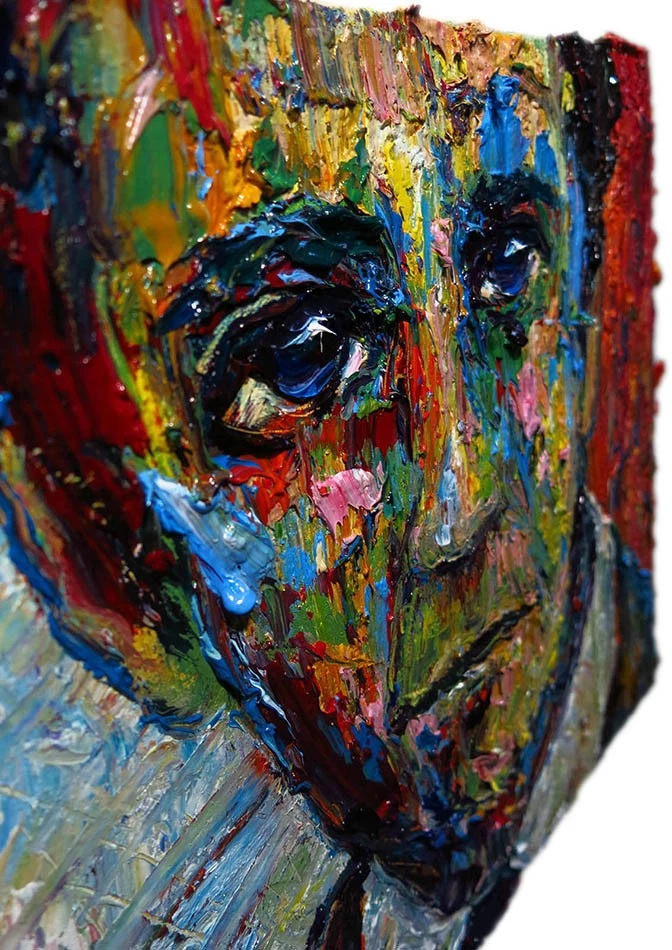 MODERNO HOMBRE G ARTE FIRMADO MASCULINO PINTURA AL ÓLEO RETRATO ABSTRACTO VINTAGE FORASTERO POP Foto 2 de 4