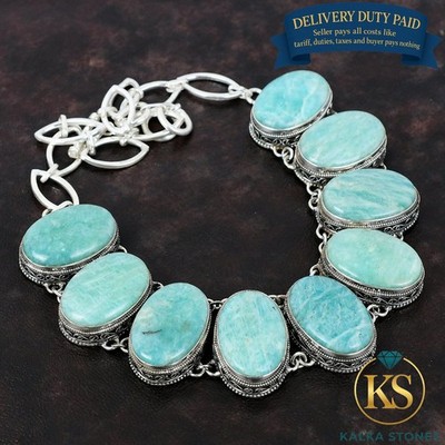 Valentines Sale Natural Amazonite Vintage New Chain Daughter Necklace 925 Silver