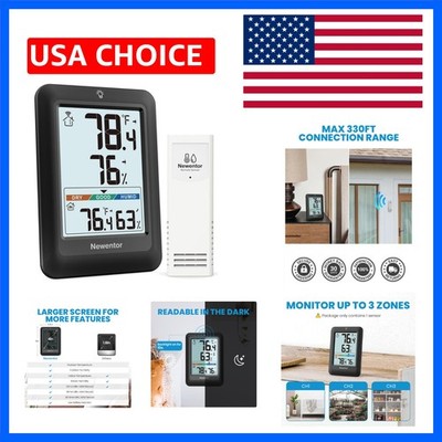 Large LCD Wireless Thermometer for Indoor and Outdoor Use with Humidity Monitor