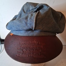 Vintage 70s Levi Strauss Orange Tab Denim Hat Leather Visor Super Rare