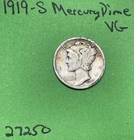 1919-S Mercury Dime 10c Vg Very Good 90% Silver