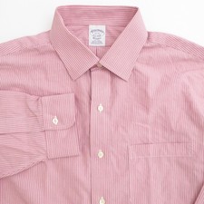 Brooks Brothers Button Up Dress Shirt Pink Striped Non-Iron Supima Cotton 17-33