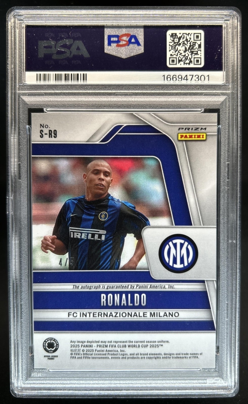 2025 Prizm FIFA Club World Cup Ronaldo Signatures Gold Velocity Auto #/5 PSA 10 view 2