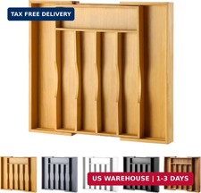 Expandable Bamboo Kitchen Drawer Organizer for Cutlery and Utensils, Adjustable