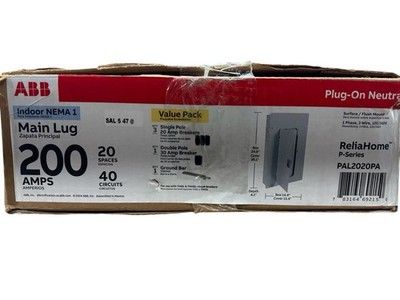 ABB 200A 20 Space 40 Circuit Main Lug Indoor Load Center Kit PAL2020PA Used
