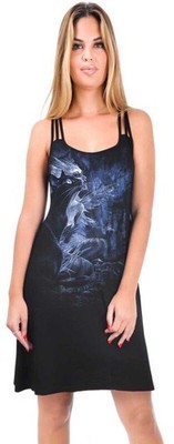 Alchemy England Kurzes Kleid Damen Cat Familiar Woman's Dress schwarz Rockwear