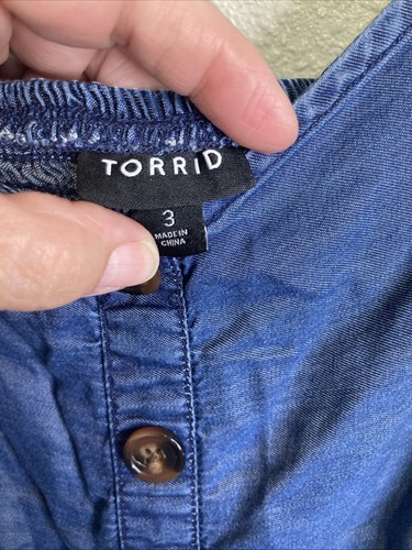 Abito skater Torrid Midi Chambray bottoni davanti blu senza maniche casual donna 3X - Foto 3 di 6