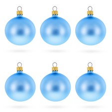 Set of 6 Light Matte Blue Glass Ball Ornaments 2.4 Inches