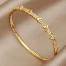18K Gold Plated Bracelet  Cubic Zircon Bracelet Bangle Cuff