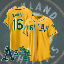 Hot Nick Kurtz 16 Yellow Baseball Jersey Size S-5XL D1S48