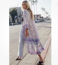 Spell & The Gypsy Poinciana Duster Kimono Size Medium/Large Purple Floral Cats