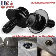 Body Bolts Screw Fender M6-1.0x 16mm Long-10mm Hex- 17mm Washer For Toyota Model