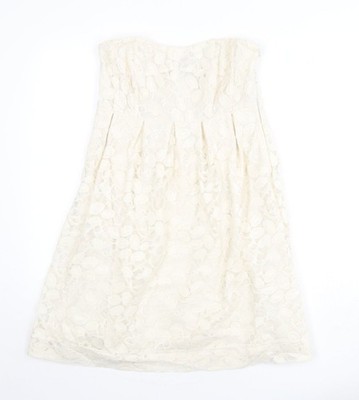VILA Damen Beige Geometrisches Muster Baumwolle A-Linie Größe M Schulterfrei Reißverschluss - Spitze