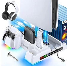 PS5 / PS5 Slim Stand and Cooling Station with LED Controller Charging Station