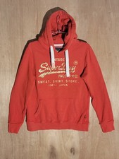Superdry Women's Red Hoodie Gold Logo Pullover Sweatshirt Size 8