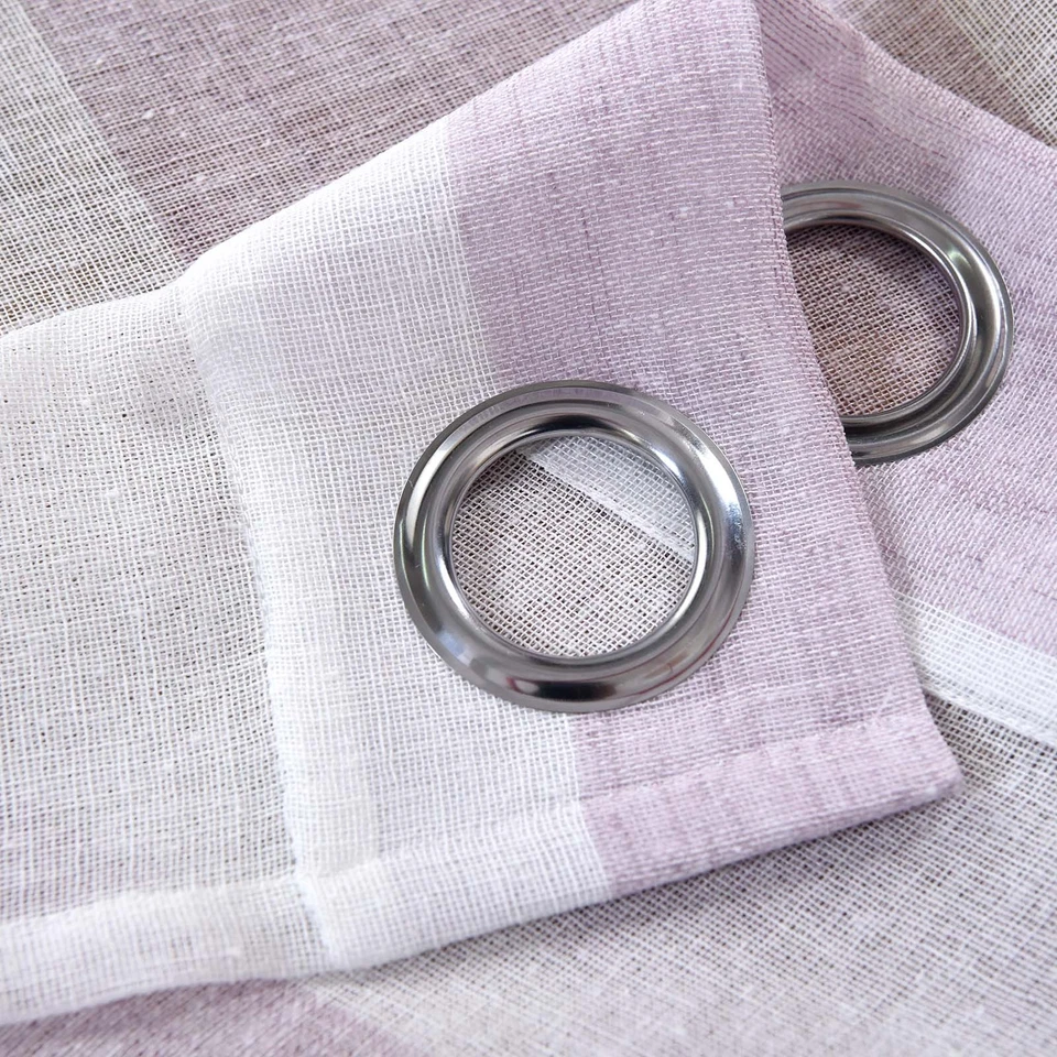 2 piezas CORTINAS de ventana a rayas transparentes de lino sintético 52" x 108" blancas y lavanda para el hogar Foto 3 de 4