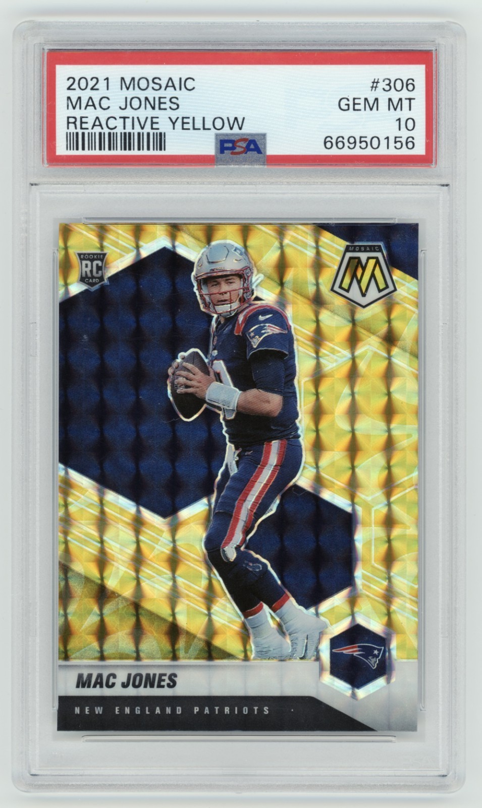 2021 Panini Mosaic Mac Jones Reactive Yellow #306 PSA 10 Patriots