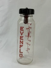 VTG Evenflo 8 oz Clear Glass Baby Bottle Nipple & Ring USA Made Red Logo Hexagon