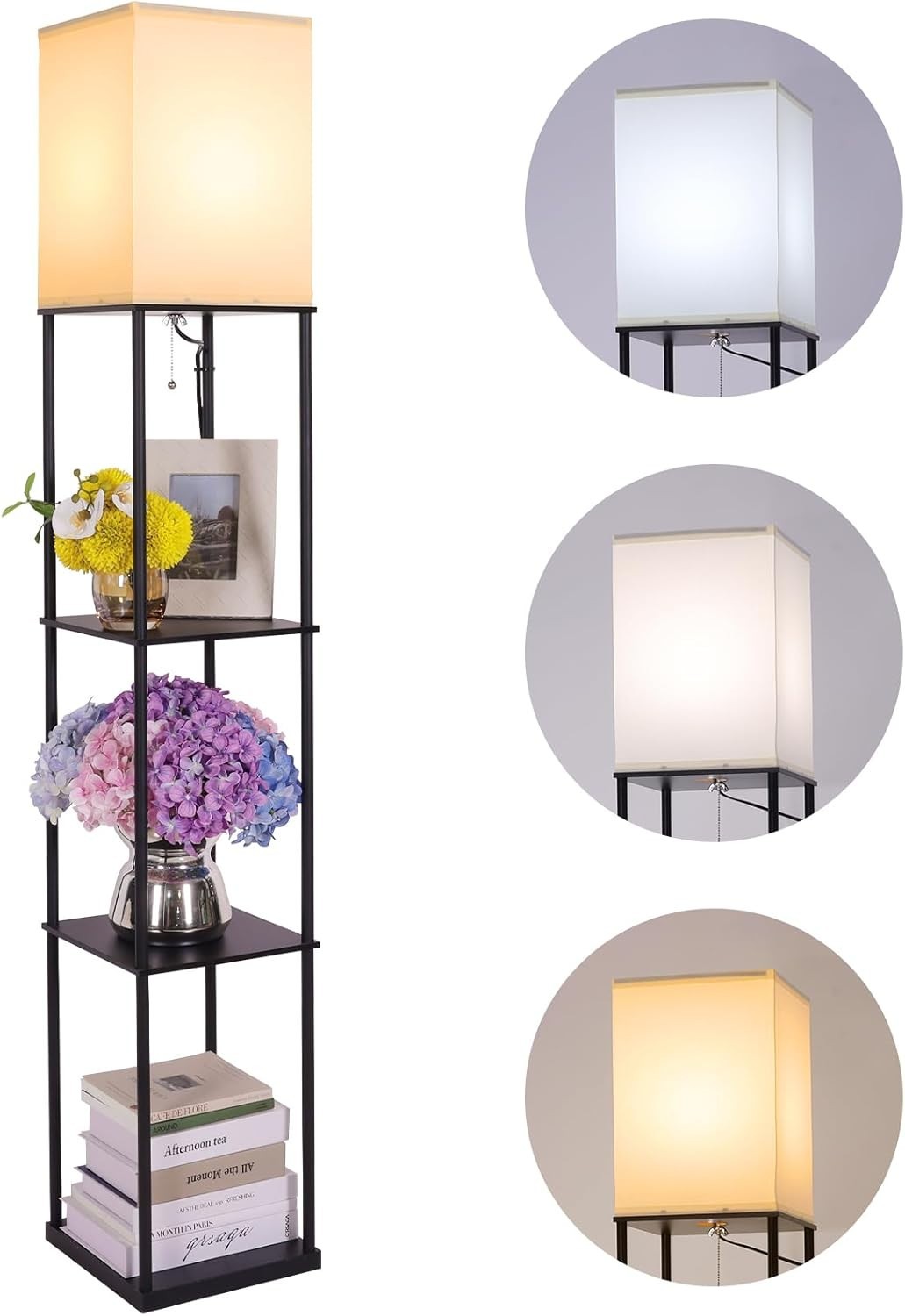Modern Square Floor Lamp with Shelves - 3 Adjustable Color Temperatures-image