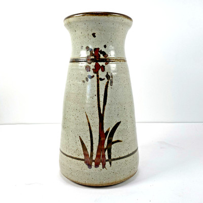 Studiokeramik Steingut Vase groß 22 cm Haferflocken gesprenkelte Glasur rustikal botanisch