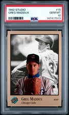 Leaf 1992 Studio Greg Maddux #15 PSA 10 Chicago Cubs Baseball Trading Card