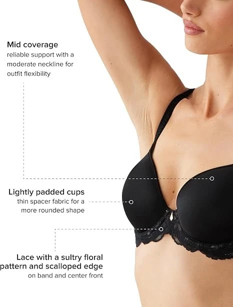 Wacoal  853384 Vivid Attraction Contour Bra 38C MSRP $74 Black NWT