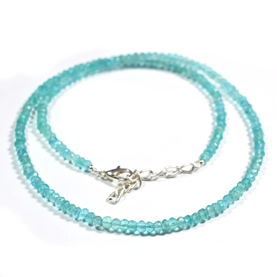 Синий апатит граненый Rondelle 3-4 мм драгоценных камней бисером минималист ожерелье подарок 18» - Изображение 3 из 4