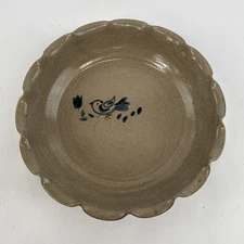 Jugtown Ware Pottery Blue Bird Pie Plate Scalloped Seagrove NC 1980