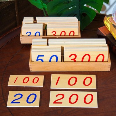 Premium Montessori Math Toys, Large Wooden Number Cards 1-9000 with Solid Bee...