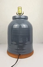Vintage Blue Gris Pottery Stoneware Table Lamp Farmhouse Terracotta Redware