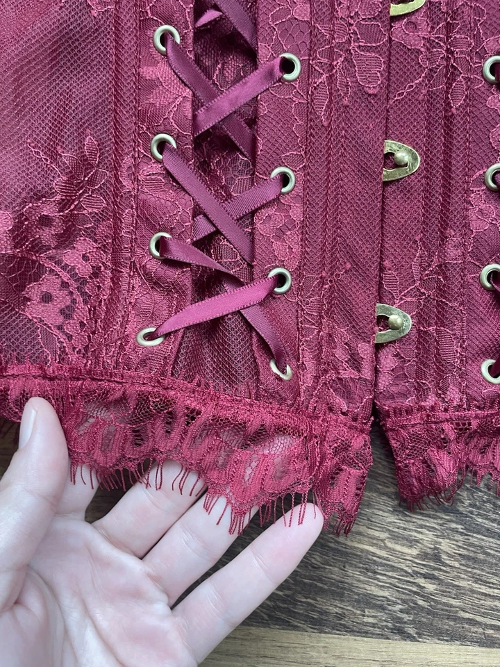 Обожаю меня шнурует вверх детали глубокий красный корсет женщин размер S кружевная лента - Изображение 4 из 4