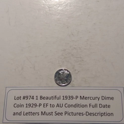 Lot #974 1 Beautiful 1939-P Mercury Dime VF-EF See Pictures Description Of Coin
