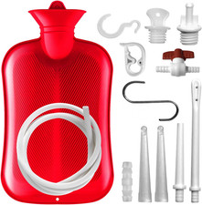 Enema Bag Kit 2 L with 3 Tips 60 Inch Silicone Hose Hot Water Bottle Red Home