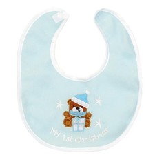 My 1st Christmas Baby Bib with Embroidered Bear and Stars - Blue