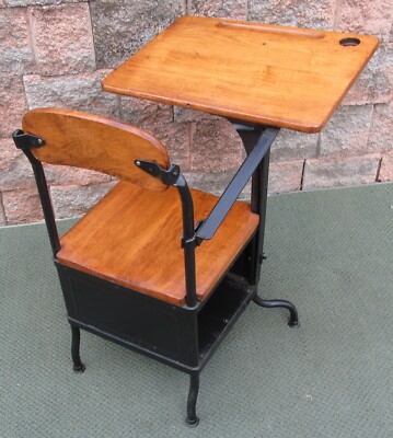 Vintage Industrial Student Child Home School Desk w Ink Well Pen