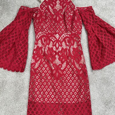 Bardot Mila Lace Dress Cold Shoulder Flare Sleeve Halter Neck Red Cut Out Back 4 | eBay Bardot Mila Lace Dress Cold Shoulder Flare Sleeve Halter Neck Red Cut Out Back 4 | eBay