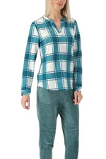 Denim & Co. Printed Heavenly Jersey SplitNeckLongSlv Top Spruce Green