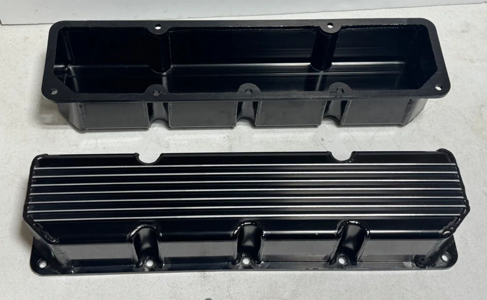 Cubiertas de válvula de aleta de aluminio fabricadas negras para Jeep AMC 1976-1987 V8 304 360 390 401 Foto 4 de 4