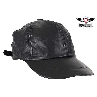 free shipping Details about   Motorcycle Biker Black Genuine Leather Cap 