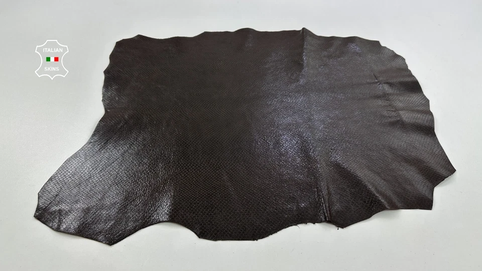 DARK BROWN SHINY SNAKE PRINT ON VEGETABLE TAN Goat Leather 3+sqf 0.9mm #C4027 - Image 2 of 4