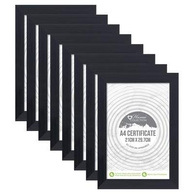 8 x A4 Zertifikat GLAS Foto Bilderrahmen flach schwarz Wandbehang montierbar