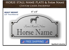 4" x 8" Horse Stall Sign, Horse & Farm Name - Heavy Duty 1/8" laser engraved