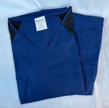 NIP Allheart Scrub Basics Womens Flex Set X-Large Blue/Black V-neck Top Pants