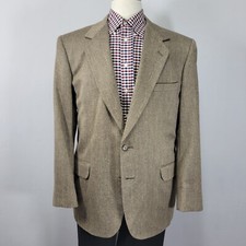 Stafford Men's Sport Coat Blazer Two Button Beige Poly Wool Silk Herringbone 44R