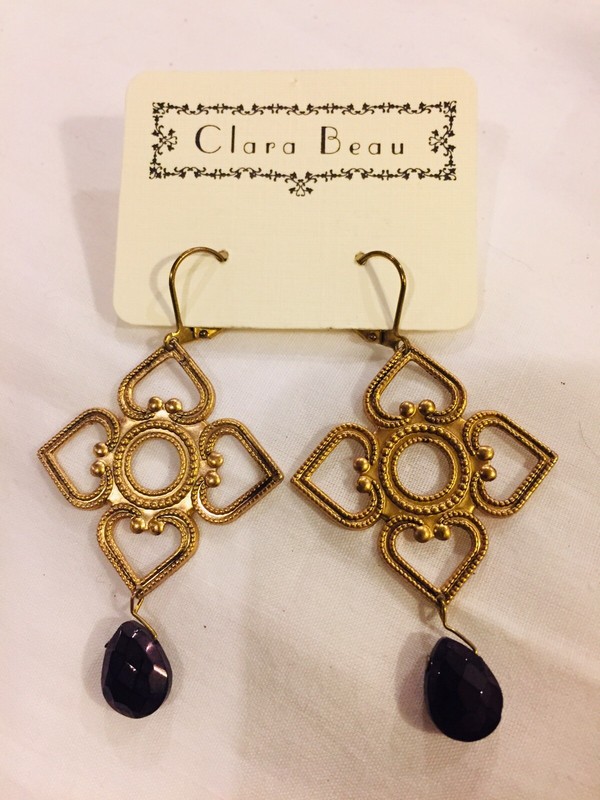Clara Beau Gold F. Earrings With Bronze Color Tear Drop Bead.