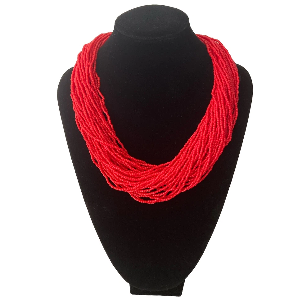 Damenkette Statement Perlenkette Modeschmuck Halskette Rot Collier Blogger - Bild 2 von 4