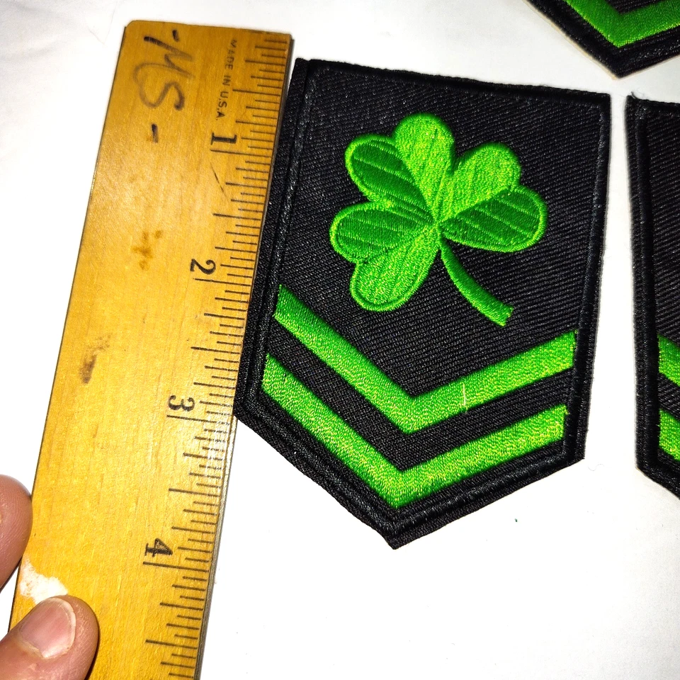 Irish Shamrock Clover Embroidered Iron-On Patches – Military Style Set of 3 4" - Image 3 of 4