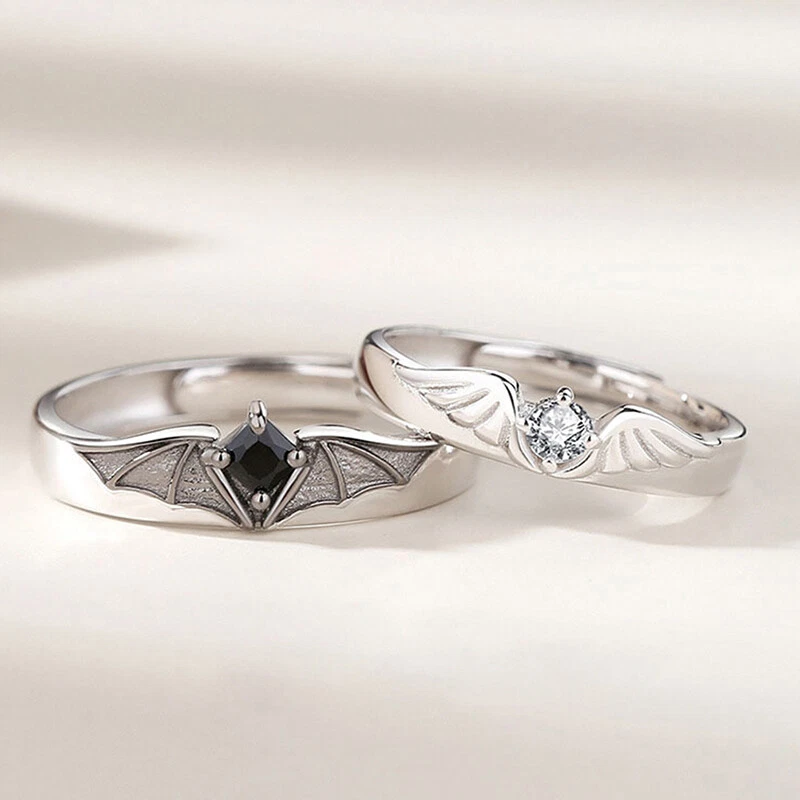 1Pair Angel Demon Couple Ring Romantic Wings Design Adjustable
