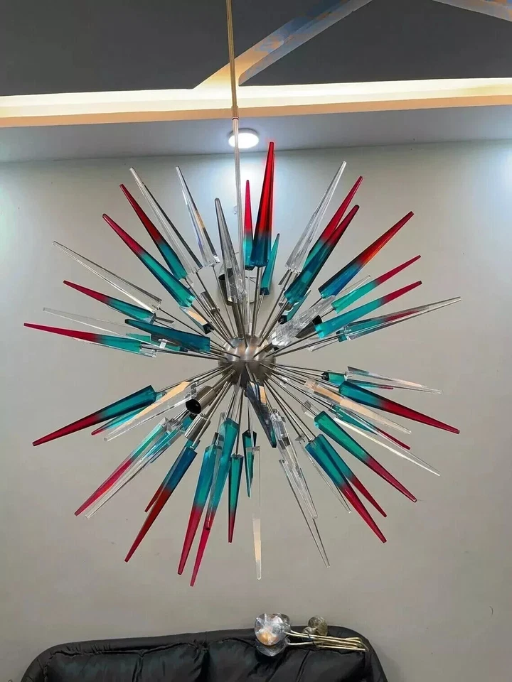 Lámpara de araña italiana Mid Century Murano color acrílico erizo Sputnik Foto 2 de 4