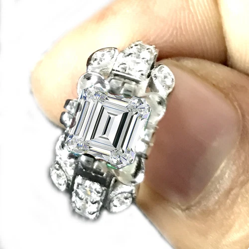 2 Ct White VVS1 Emerald Cut Real Moissanite Wedding Ring Sterling Silver Size 7